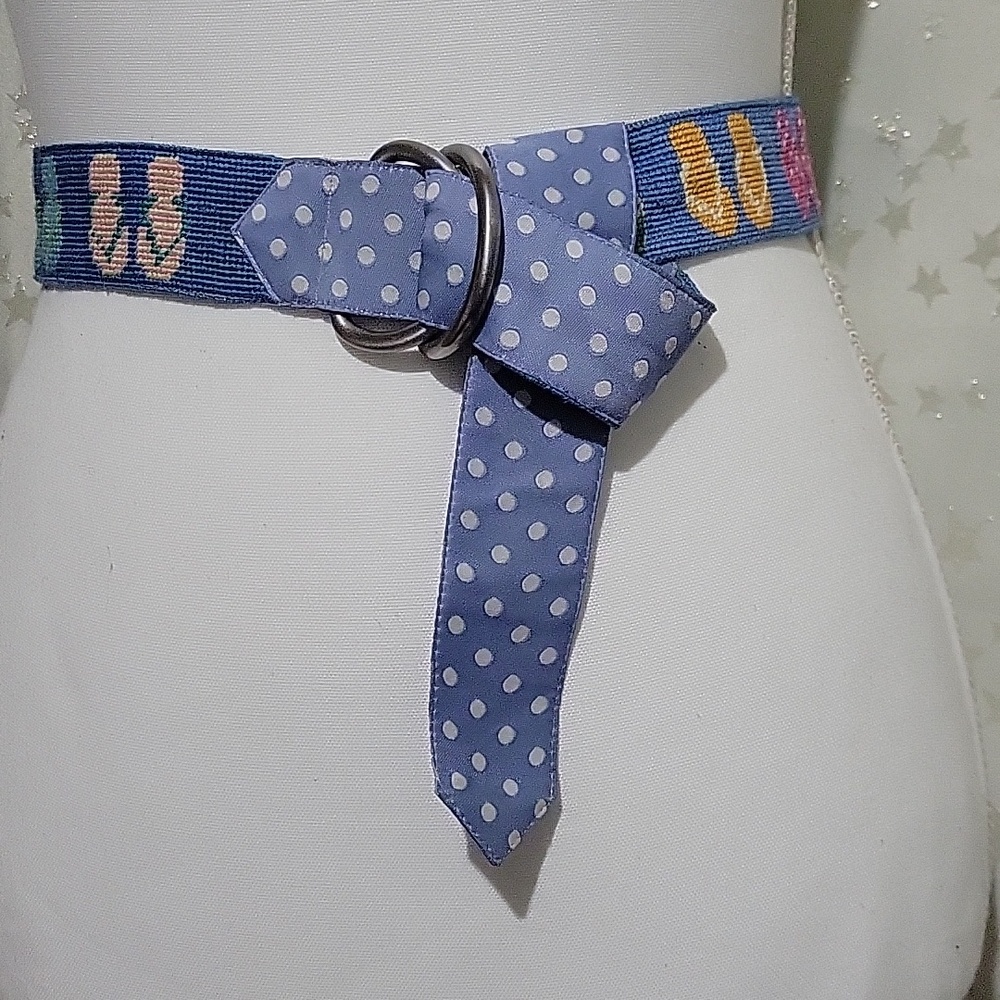 L.L. Bean Women's XS/S Needlepoint Polk-A-Dot Double Ring Belt
